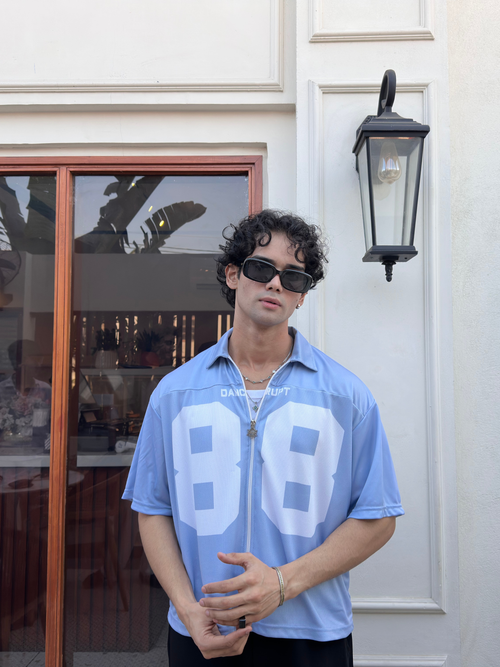 "88" Boxy Fit Zipper Shirt – Sky Blue