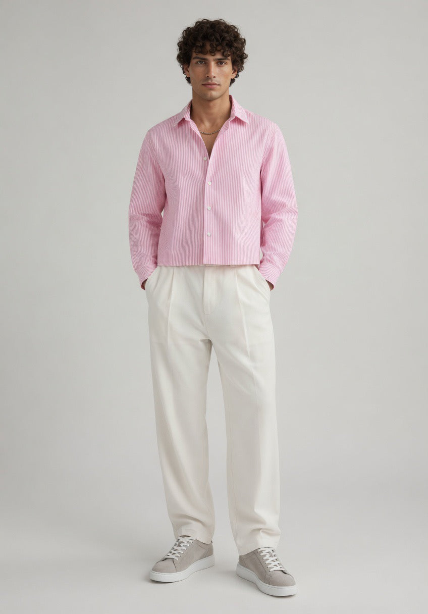 Pink Linen Crop Shirt with White Lining