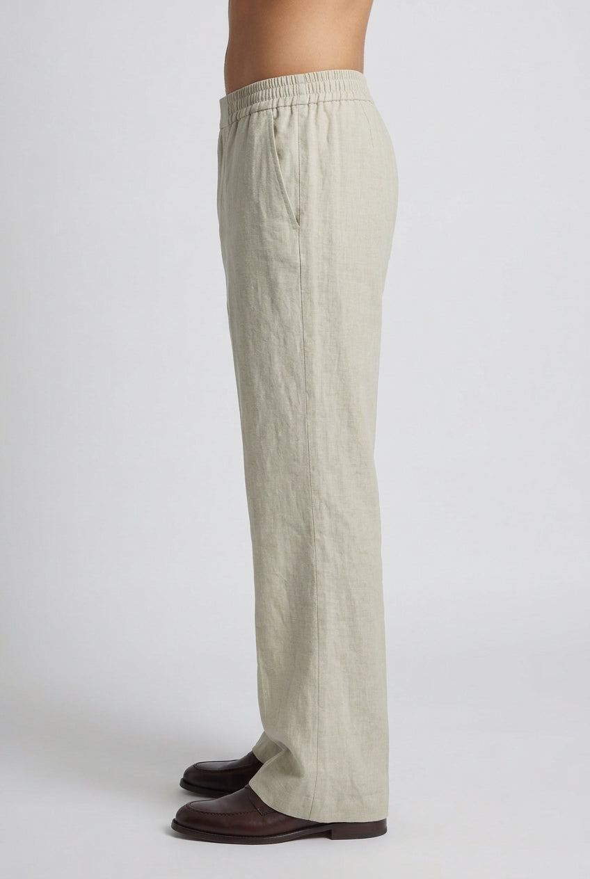Linen-Cotton Pleated Bootcut Trousers