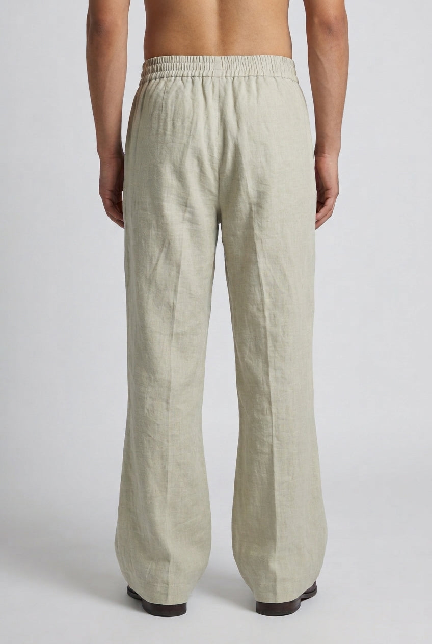 Linen-Cotton Pleated Bootcut Trousers