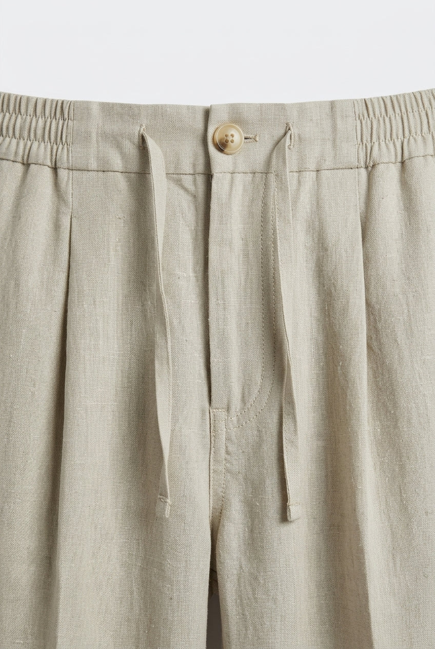 Linen-Cotton Pleated Bootcut Trousers