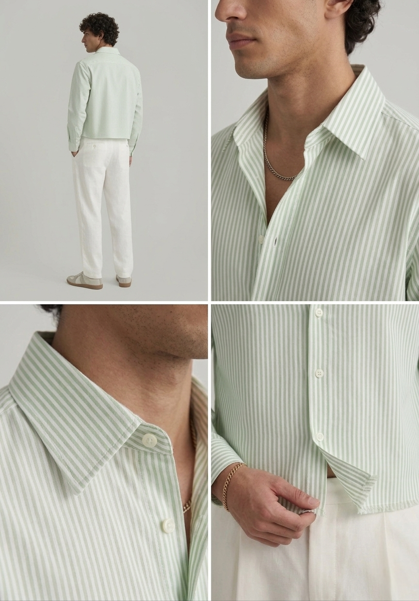 Green Linen Crop Shirt with White Lining