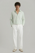 Green Linen Crop Shirt with White Lining