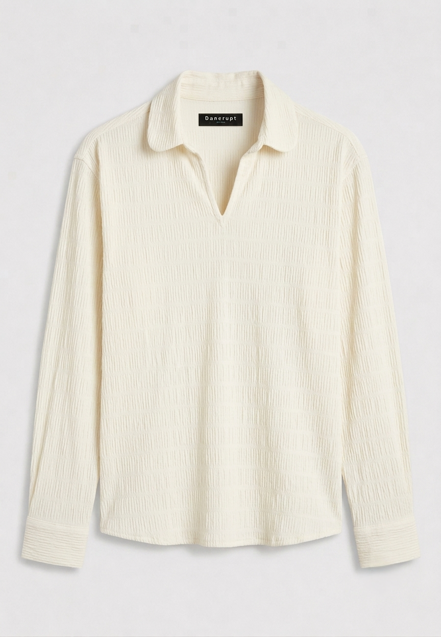 Classic Textured Open Neck Shirt – Cream